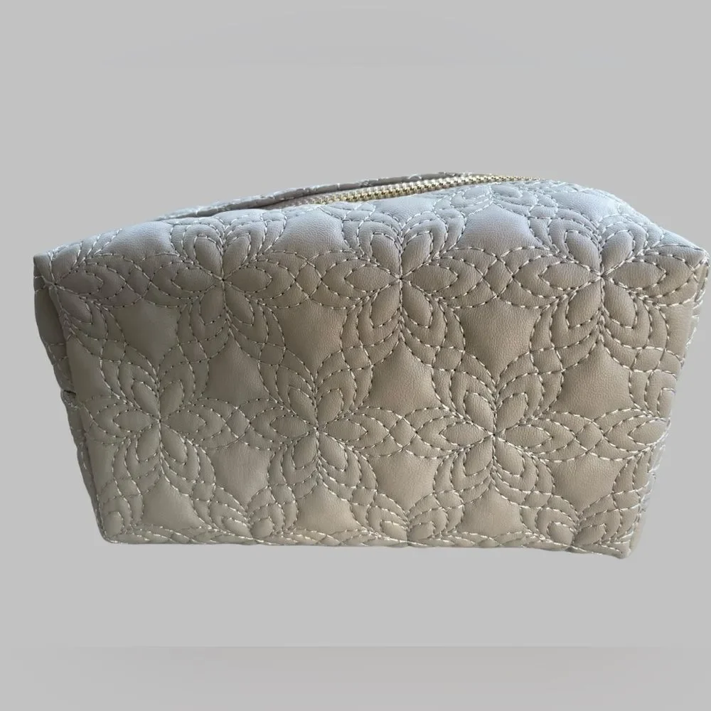Vince Camuto Quilted Cosmetic Bag Travel Makeup Pouch Gray NWT